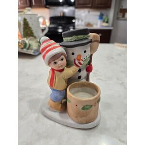 Vintage Parma AAI Christmas Candle Snowman and Boy 4.5" Tall Holiday Decoration